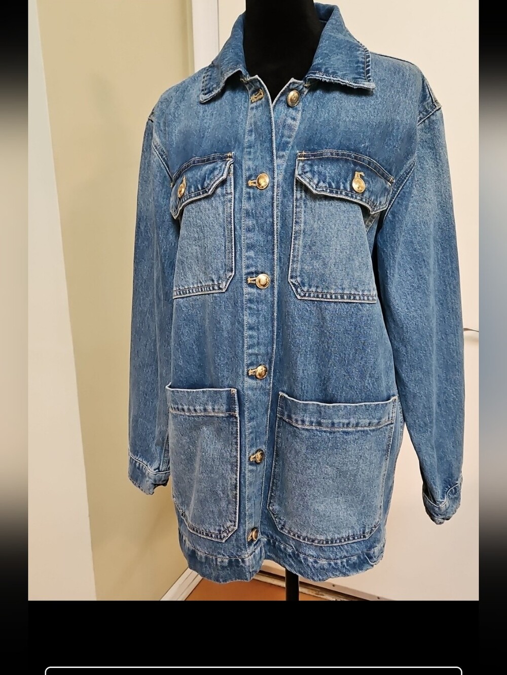 Michael Kors Denim Utility Chore Jacket Gold MK Logo Buttons Small